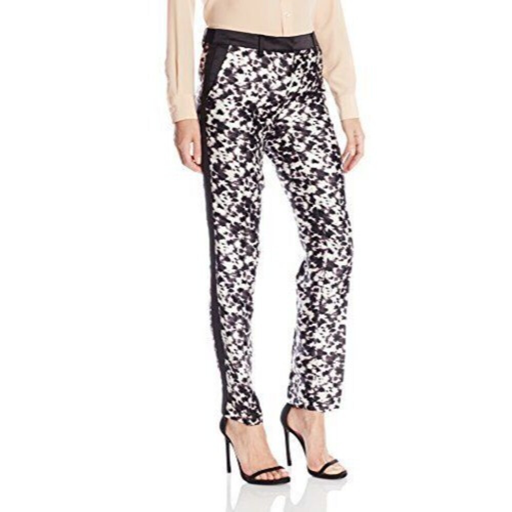 New NWT Womens Designer Rachel Zoe Pant Slacks 6 Work Black White Ange Silk Wool